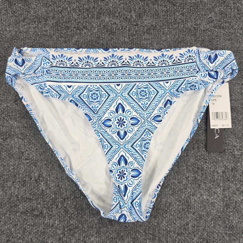 La Blanca Women's Size 16 Bikini Bottom Blue White Tile Print Foldover Swimwear